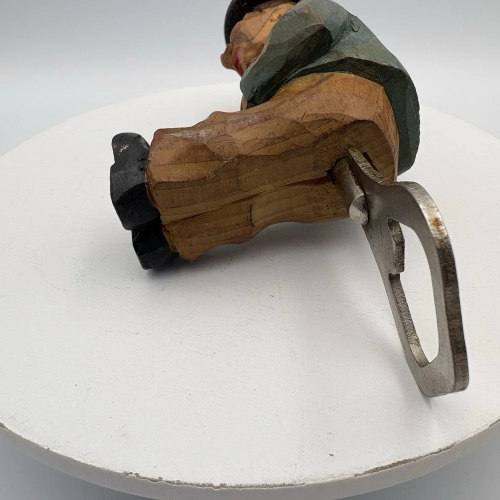 Hand Carved Black Forest Art Vintage Sitting Man Bottle Opener ANRI Style
